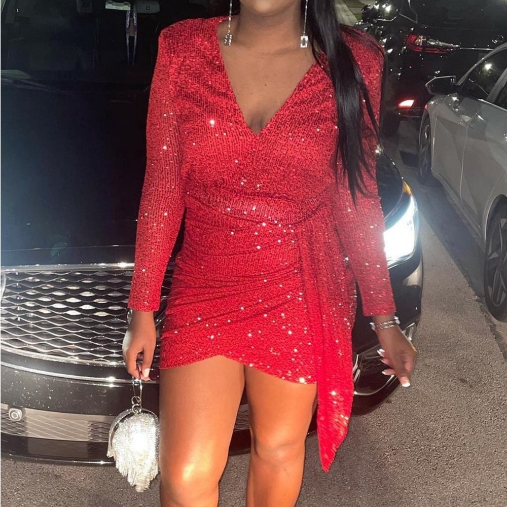 Red mini sequin dress